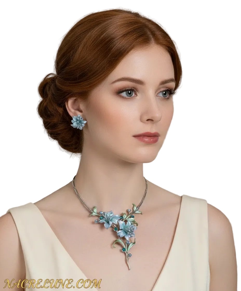 Parure en émail aux grandes fleurs : choisissez votre couleur nacrelune.com parure