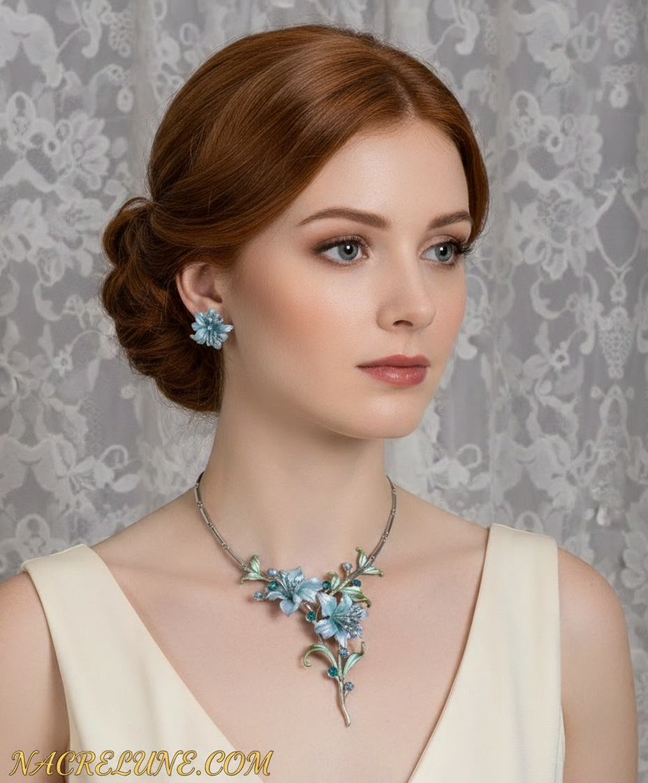 Parure en émail aux grandes fleurs : choisissez votre couleur NACRELUNE parure