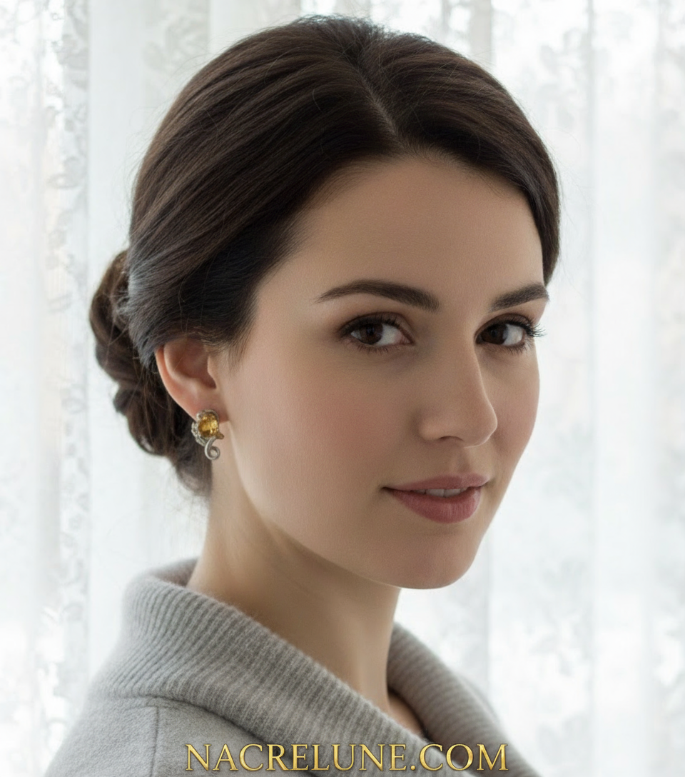 Boucles d’oreille en argent et citrines nacrelune.com boucles d'oreille