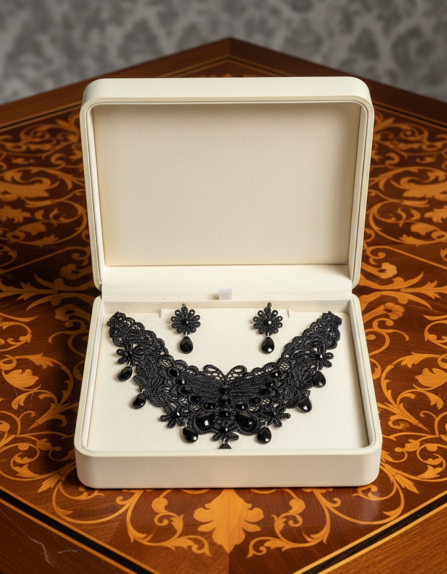 Parure fantaisie en dentelle noire nacrelune.com parure