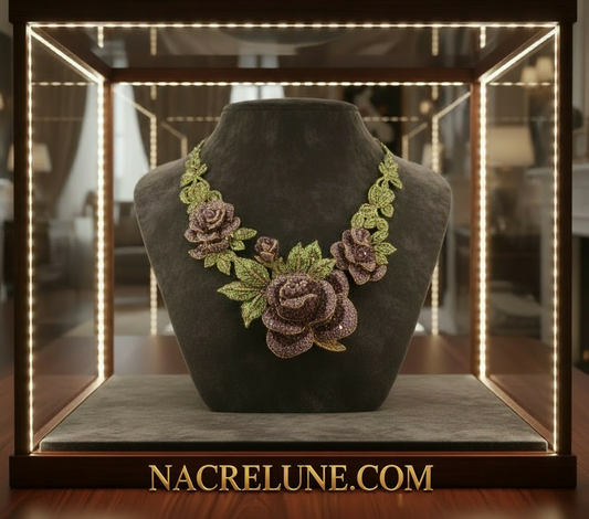 Grande parure en strass représentant des roses mauves NACRELUNE parure