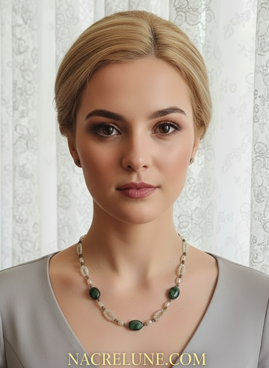 Collier en perles de culture et rubis zoïsites polis NACRELUNE collier