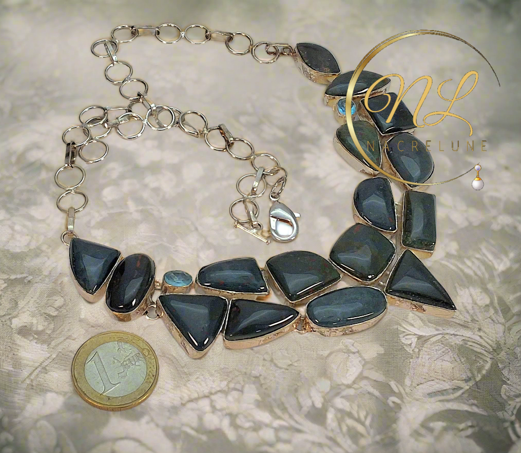 Collier en argent 925 et agates vertes indiennes