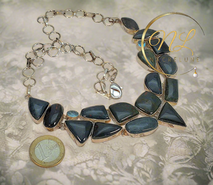 Collier en argent 925 et agates vertes indiennes