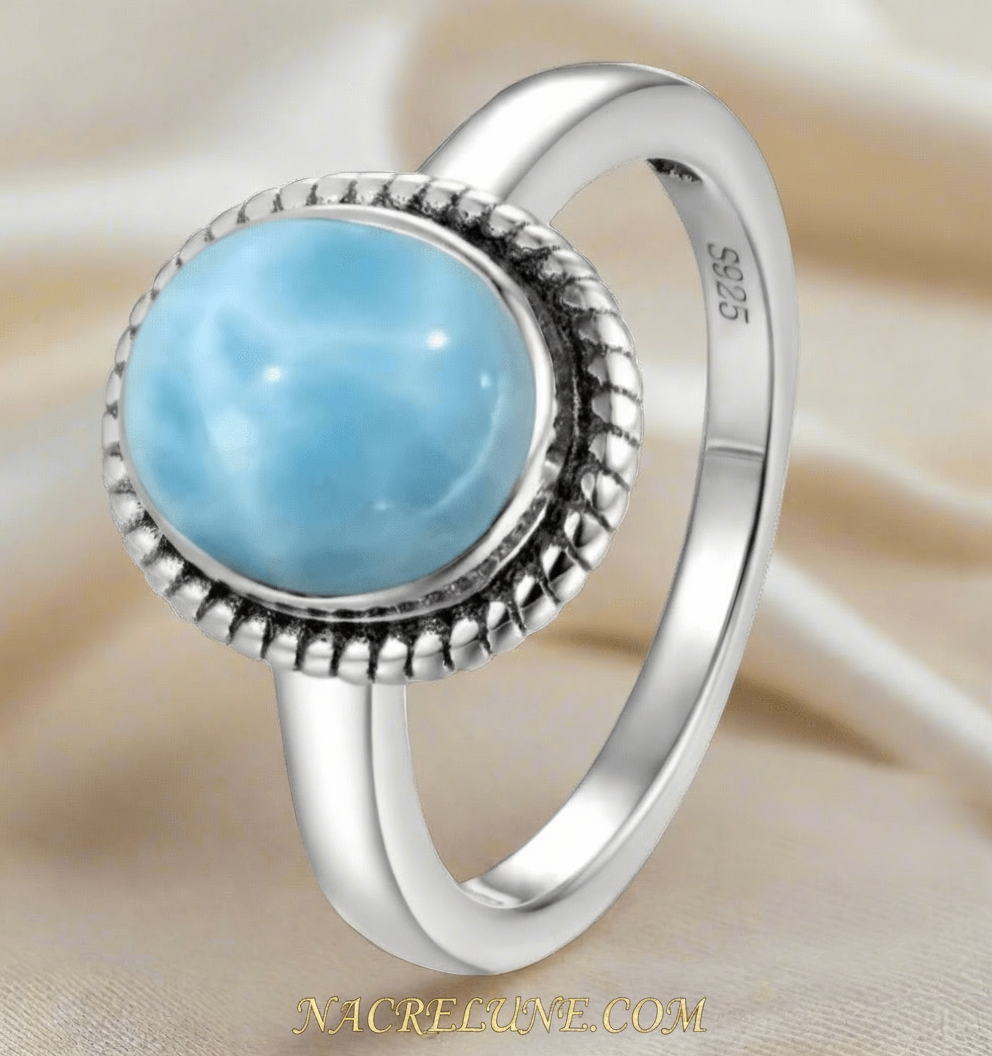 Bague en argent 925 et pierre larimar 57 NACRELUNE Bague
