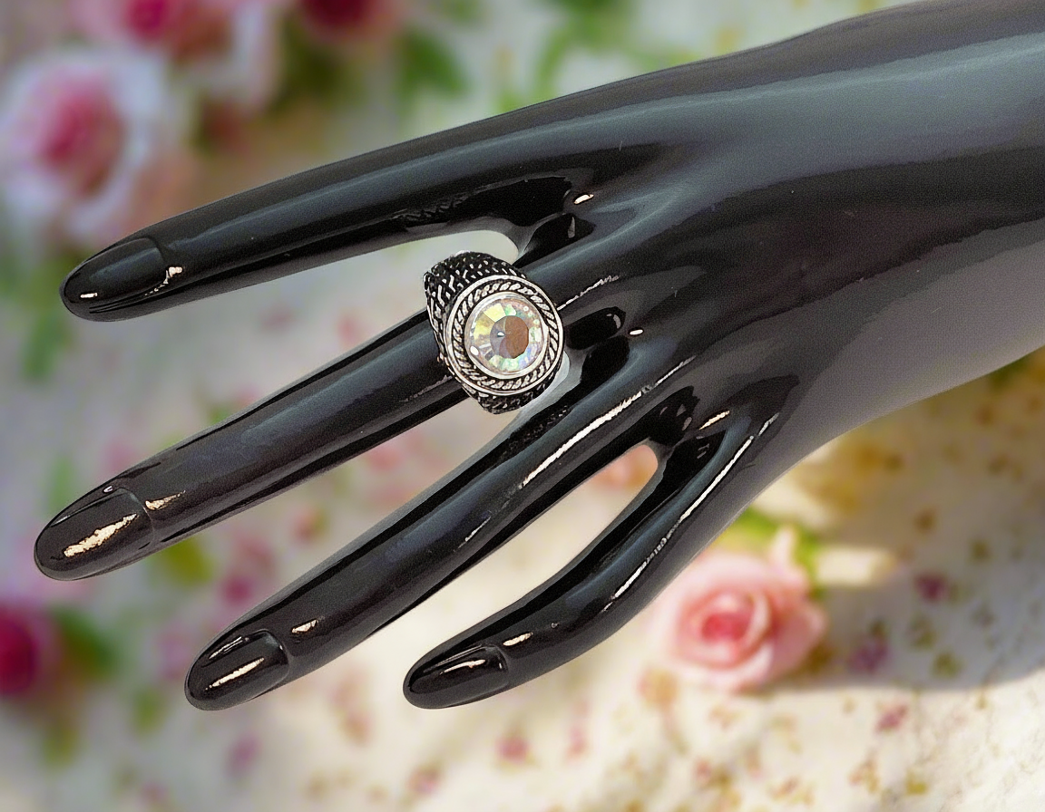 Bague en argent 925 avec topaze traitée mystique multicolore NACRELUNE Bague