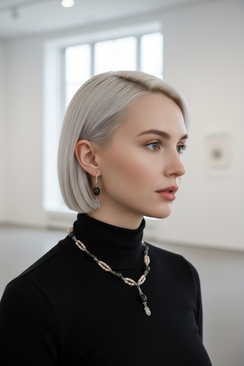 Parure Perles de Culture Saumon & Labradorite Naturelle – Collier et Boucles d'Oreilles | NACRELUNE nacrelune.com parure