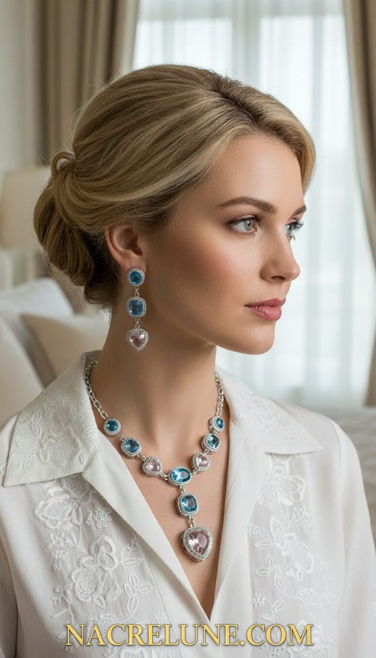 Parure rose et bleue en zirconia nacrelune.com parure