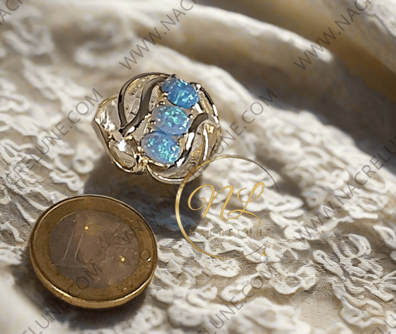 Bague en argent 925 avec opale de feu bleue