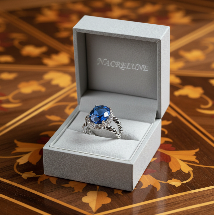 Bague en argent 925 avec topaze bleue ovale 55 NACRELUNE Bague