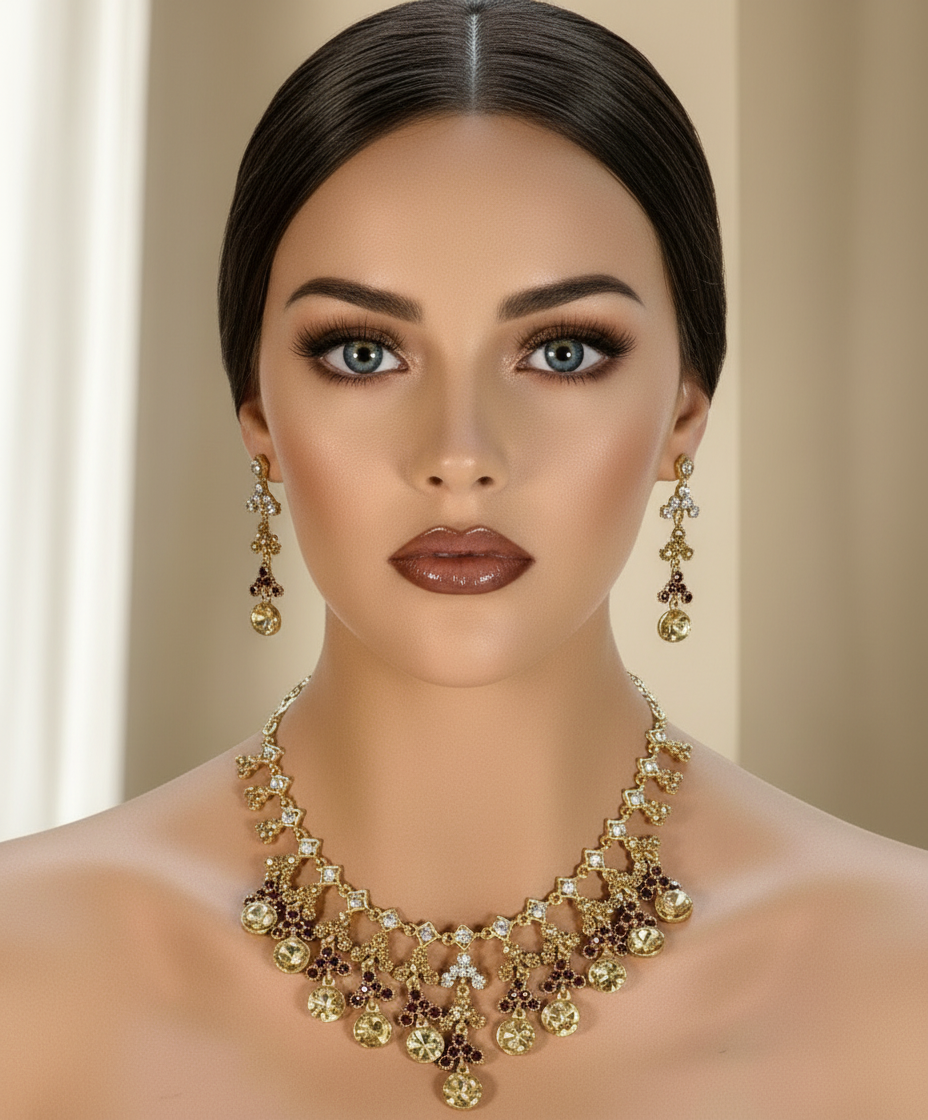 Parure en strass avec pampilles rondes : choisissez votre couleur Topaze nacrelune.com parure