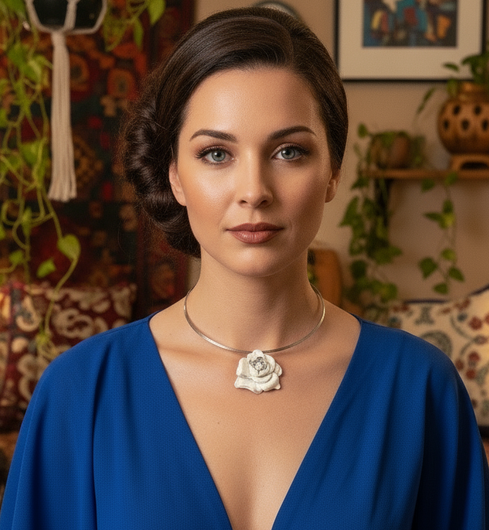 Parure roses anglaises en métal émaillé NACRELUNE parure