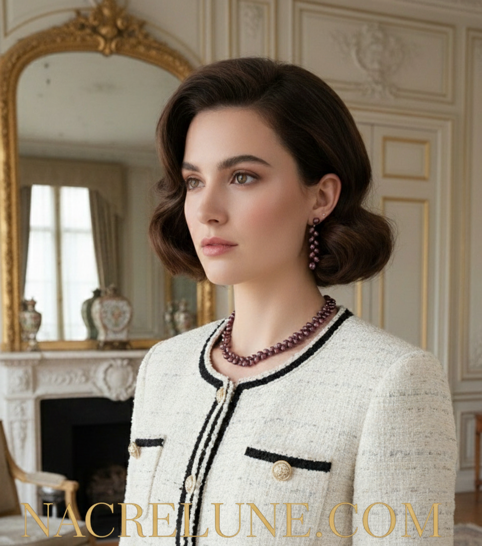 Parure en perles de culture couleur bordeaux NACRELUNE parure