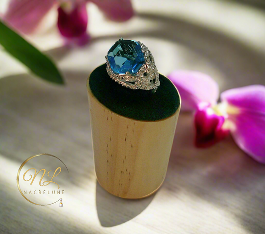 Bague argent avec topaze bleue
