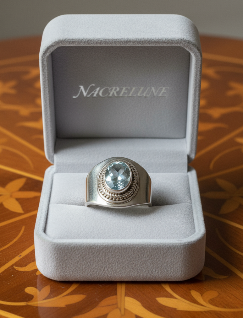 Bague en argent 925 avec topaze bleue nacrelune.com Bague