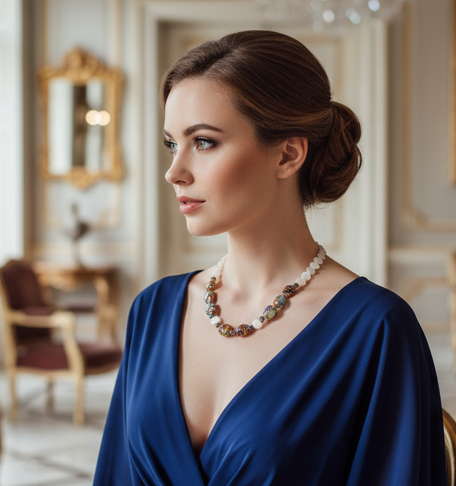 Collier nacre et millefiori nacrelune.com collier