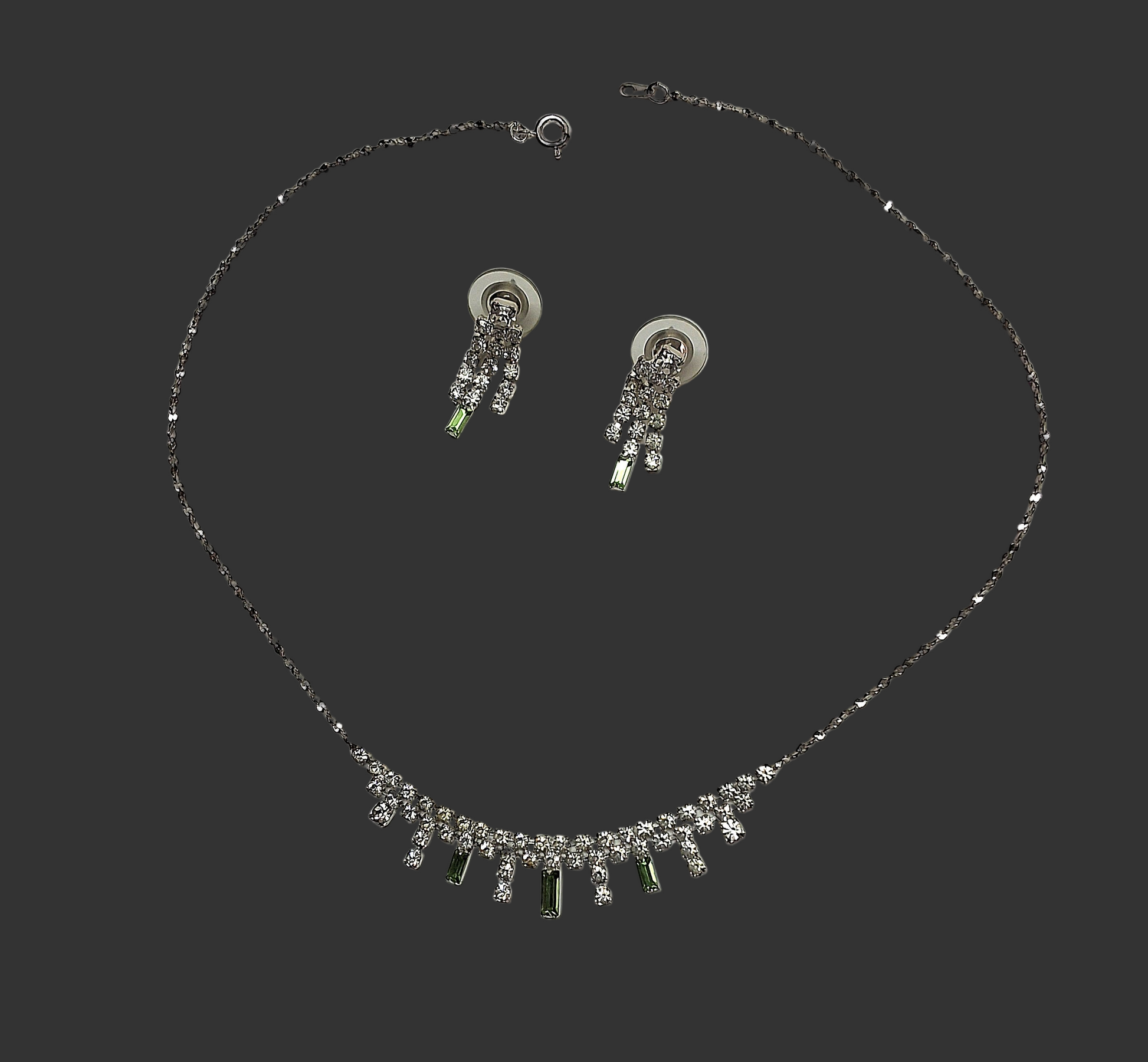 👑Petite parure en strass verts et blancs NACRELUNE parure