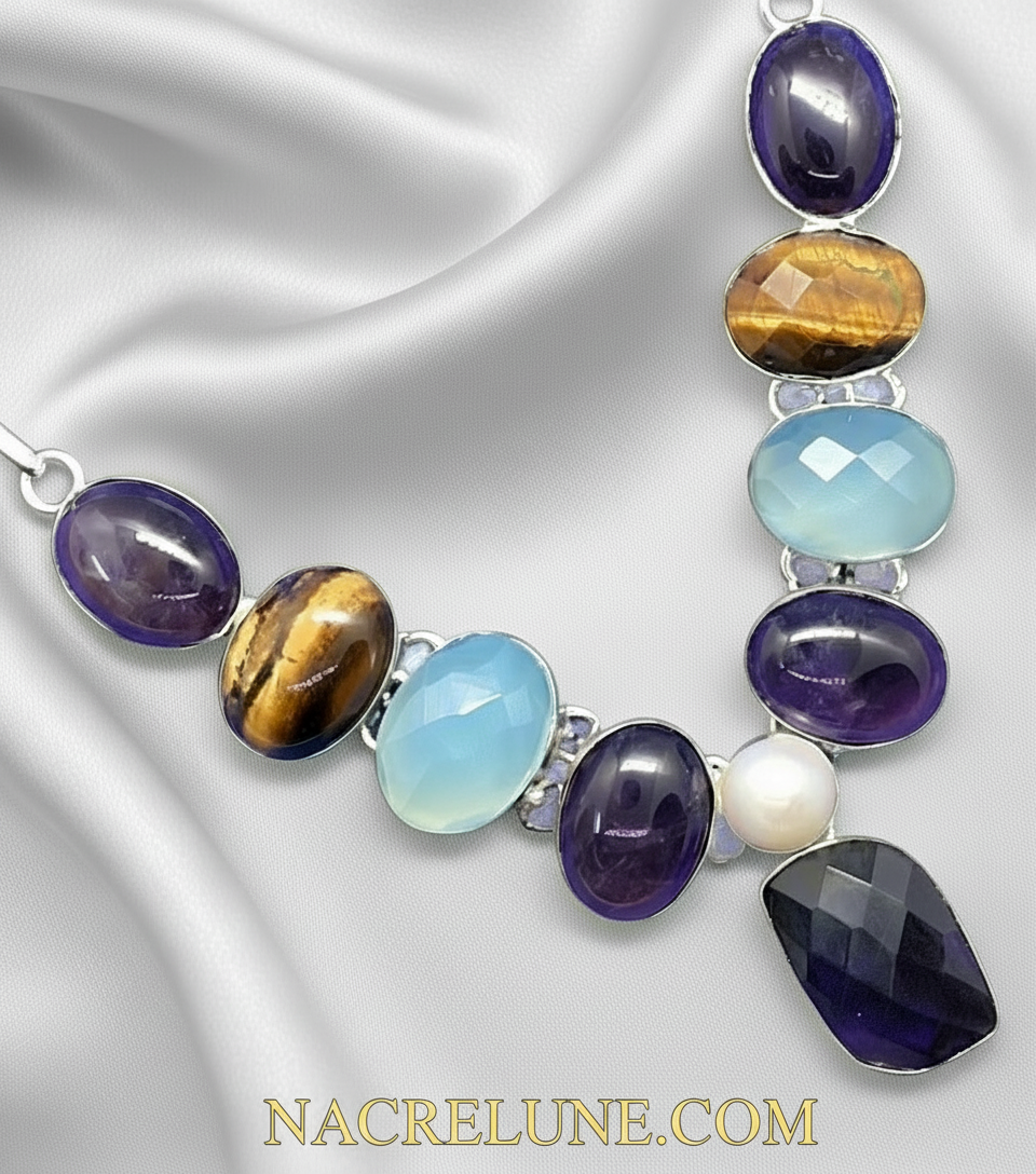 Collier en argent et pierres fines avec améthystes nacrelune.com collier