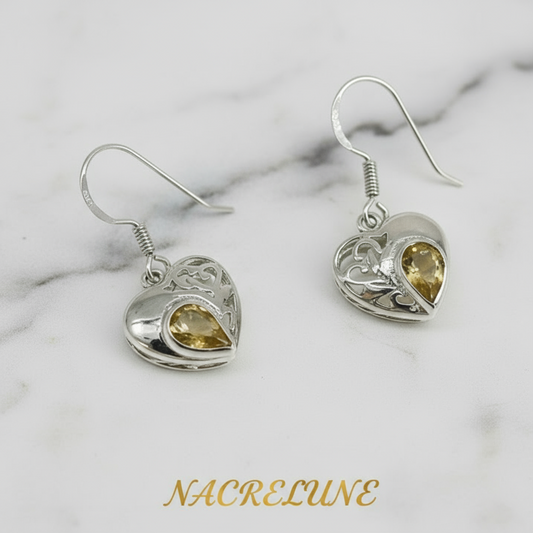 Boucles d’oreille en argent avec citrines en forme de coeur NACRELUNE boucles d'oreille