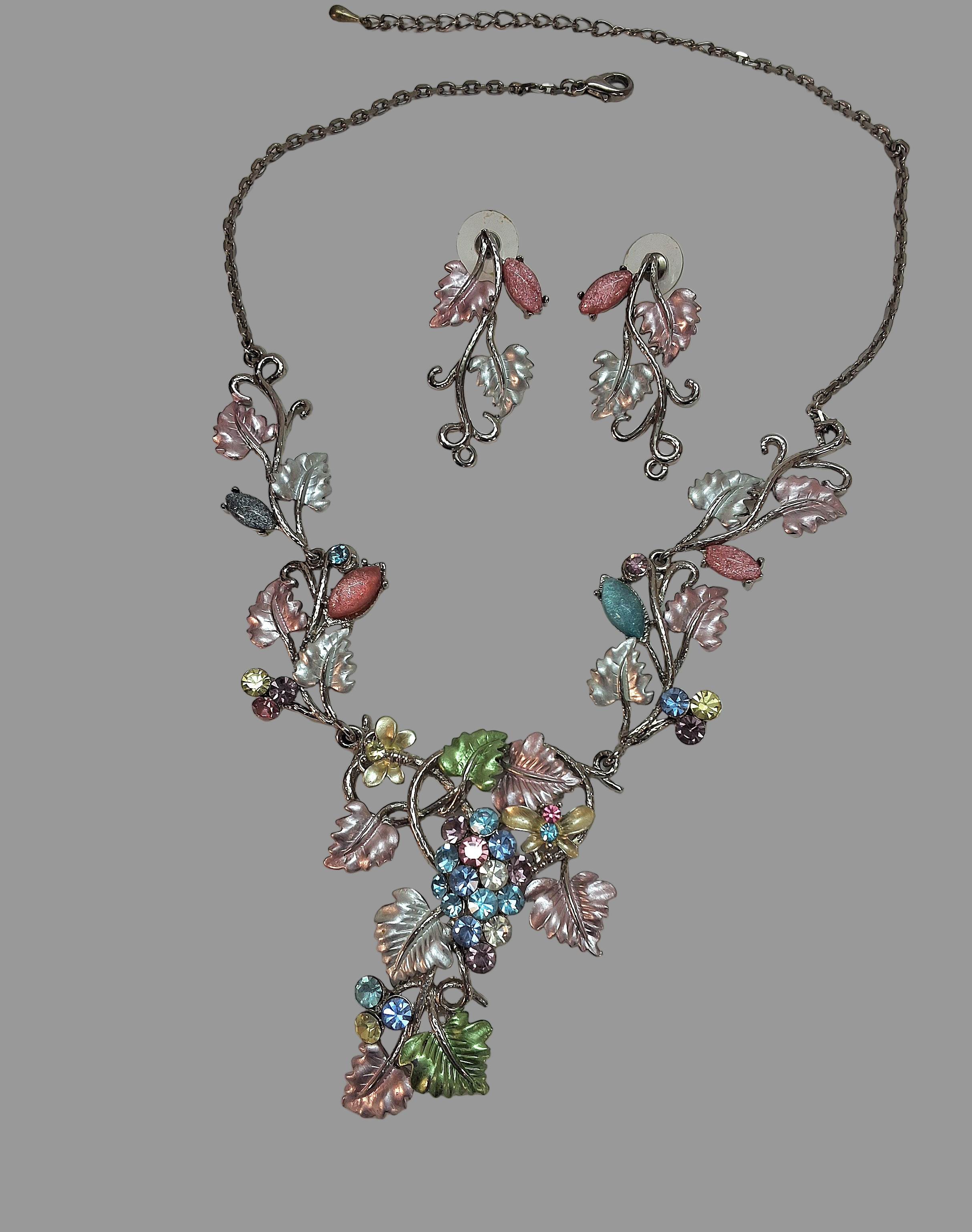 Parure en émail feuilles colorées nacrelune.com parure