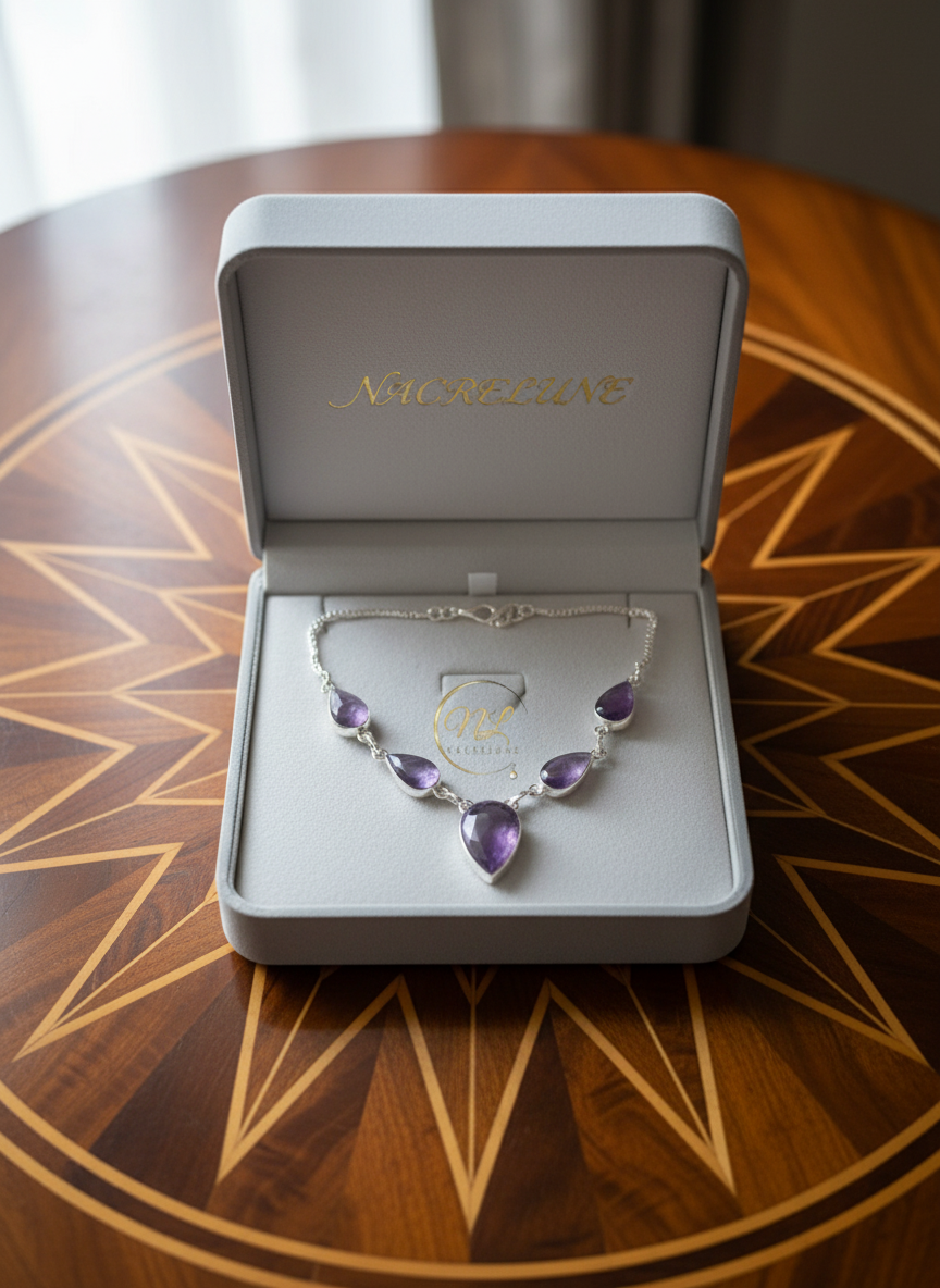Collier argent et fluorites nacrelune.com collier