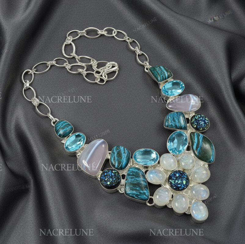 Collier en argent 925 avec pierres fines et pierres de lune NACRELUNE collier