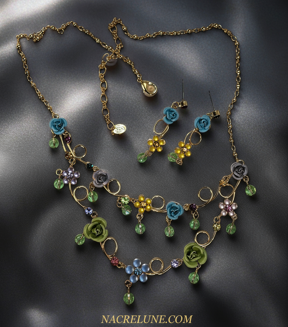 Parure en strass colorés avec petites roses NACRELUNE parure