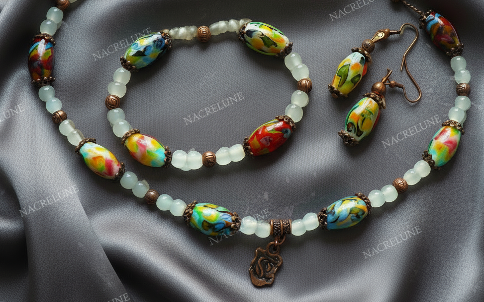 parure en perles de verre décorées NACRELUNE parure