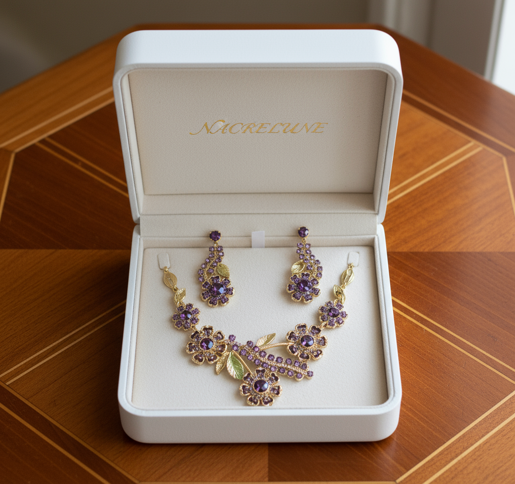 Parure en strass grandes marguerites : choisissez votre couleur Violet NACRELUNE parure