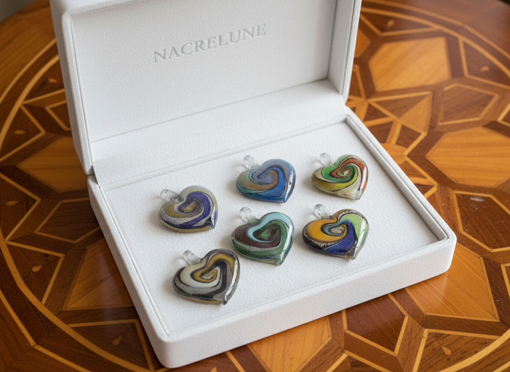 Pendentif coeur en verre multicolore nacrelune.com pendentif