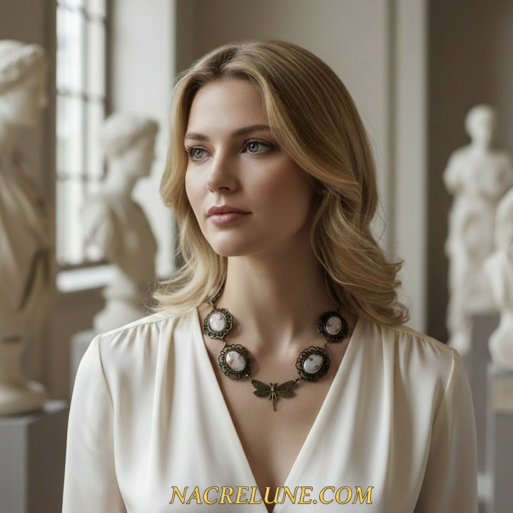 Collier fait de camées avec libellule nacrelune.com collier