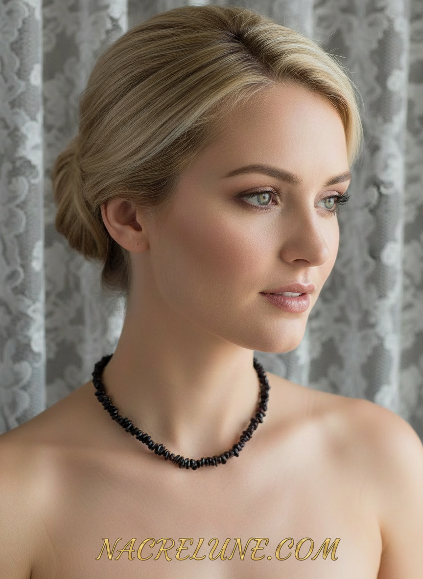 Parure avec collier et bracelet en grenats polis naturels nacrelune.com parure