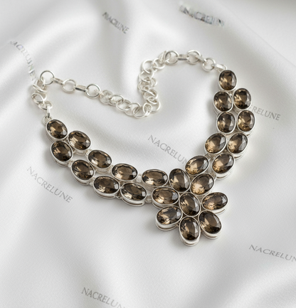 Collier en argent 925 et quartz fumés taillés NACRELUNE collier