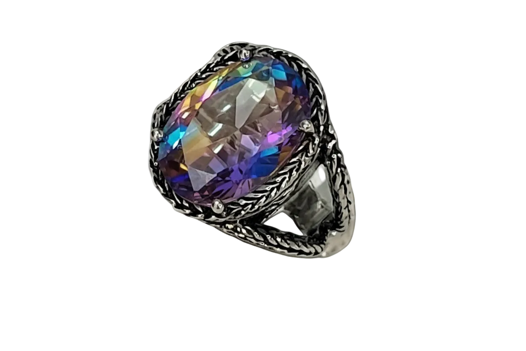 Bague en argent 925 avec topaze traitée mystique multicolore nacrelune.com Bague