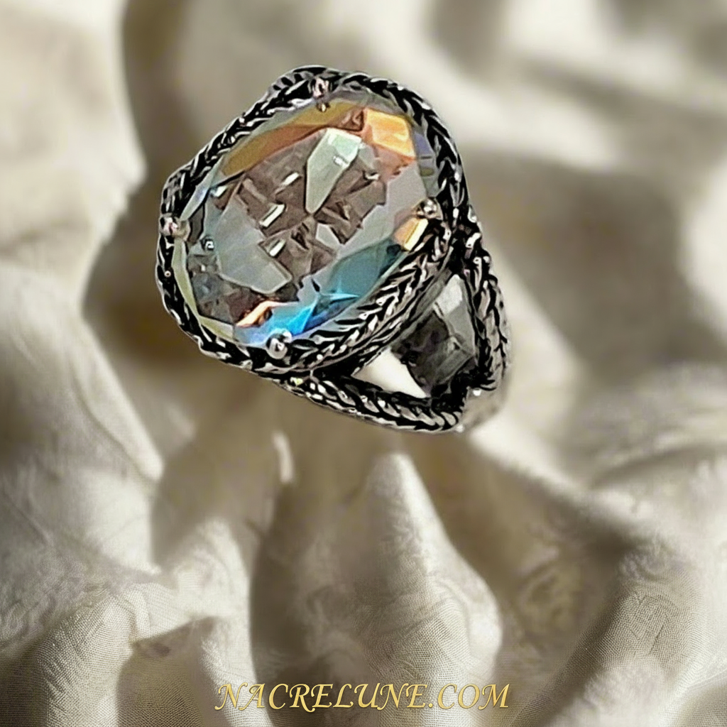 Bague en argent 925 avec topaze traitée mystique multicolore 59 NACRELUNE Bague