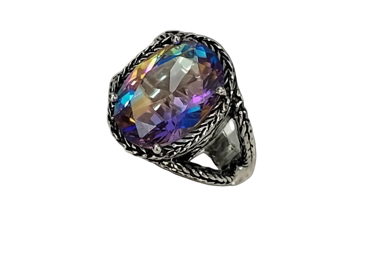 Bague en argent 925 avec topaze traitée mystique multicolore nacrelune.com Bague