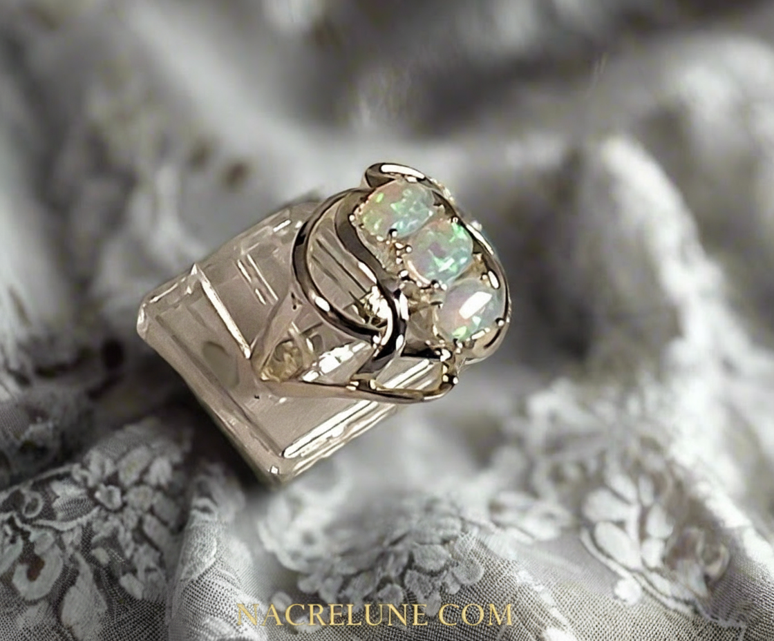 Bague en argent 925 avec opale de feu bleue Vert NACRELUNE Bague