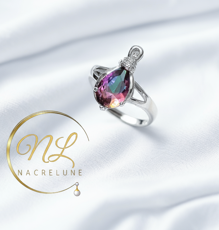 Bague en argent avec topaze taillée traitée NACRELUNE Bague