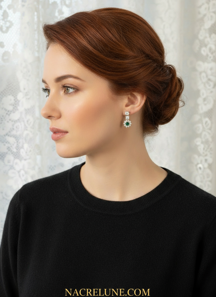 Boucles d’oreille imitation émeraudes nacrelune.com boucles d'oreille