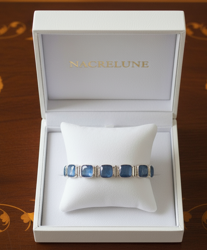 Bracelet en argent avec cyanites polies nacrelune.com bracelet
