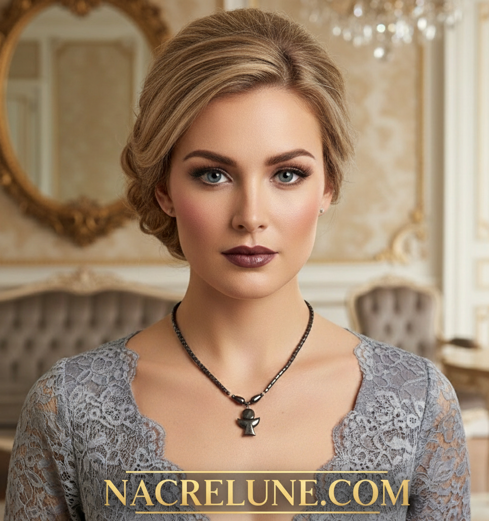 Collier en hématites avec ange gardien nacrelune.com collier