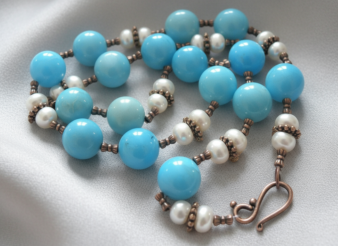 Parure en perles de quartz bleus polis avec perles de culture NACRELUNE parure