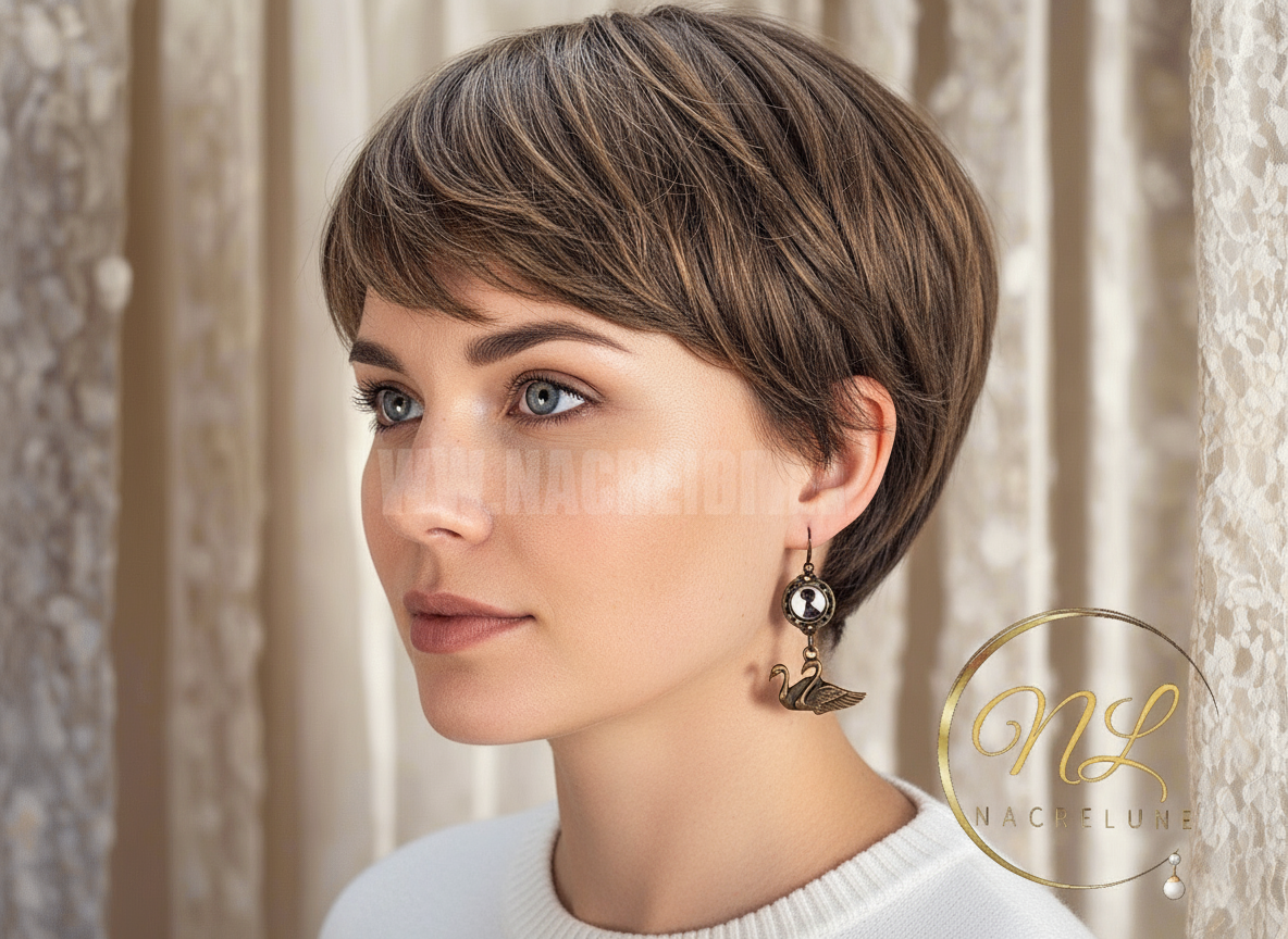 Boucles d’oreille cygnes avec camée NACRELUNE boucles d'oreille