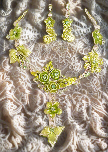 Parure en émail avec fleurs et feuilles, choisissez votre couleur
