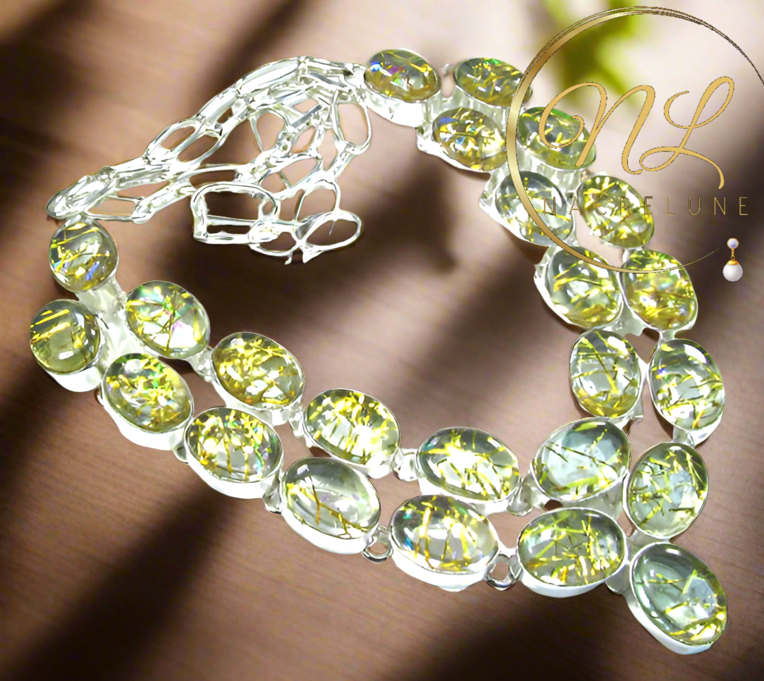 Collier en argent et 925 quartz rutiles scintillants