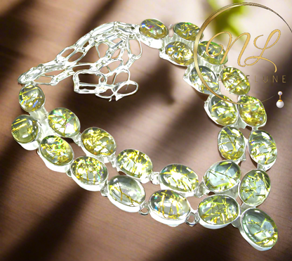 Collier en argent et 925 quartz rutiles scintillants