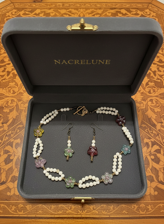 Parure en perles de nacre avec fleurs de verre Multicolore NACRELUNE parure