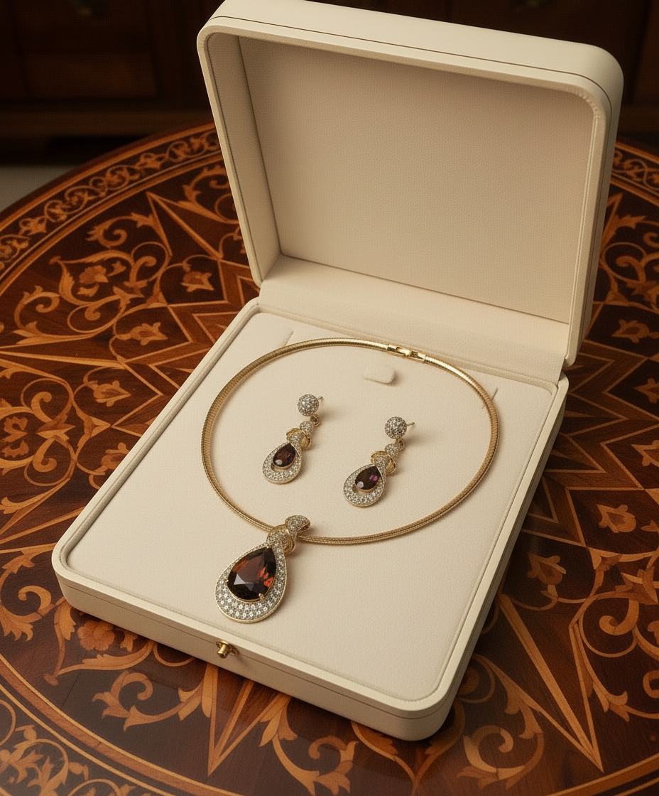 Parure avec zirconia topaze marron entouré de strass nacrelune.com parure