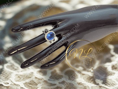Bague en argent 925 avec topaze bleue ovale