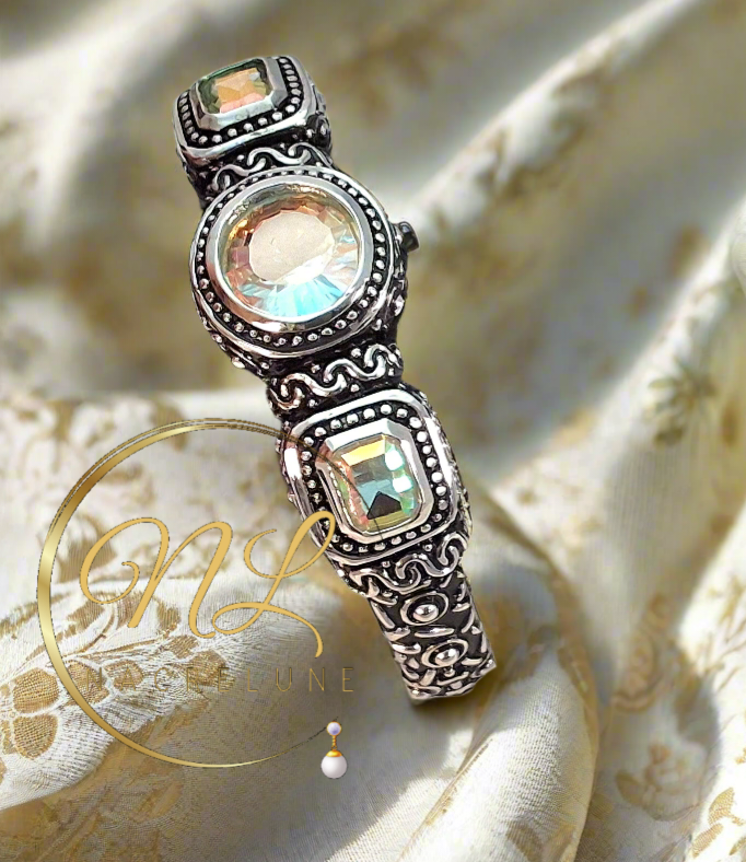 Bracelet en argent et topazes traitées "mystique arc en ciel"